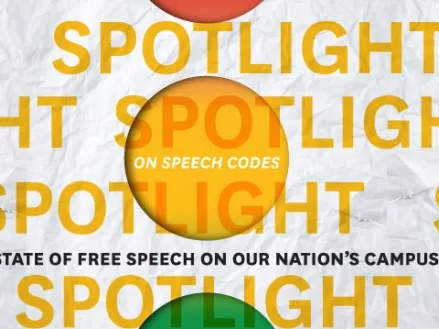 The words "SPOTLIGHT" in all caps repeated across the page over red, yellow, and green traffic lights.